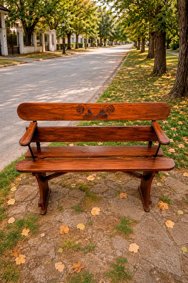 Banco artesanal de madera maciza con detalles decorativos MAHUA